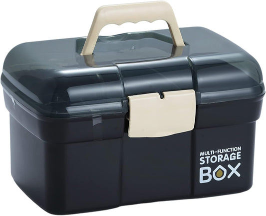 Kinsorcai 11'' Plastic Storage Box with Removable Tray, Multipurpose Organizer and Storage Case for Art Craft and Cosmetic (Green)