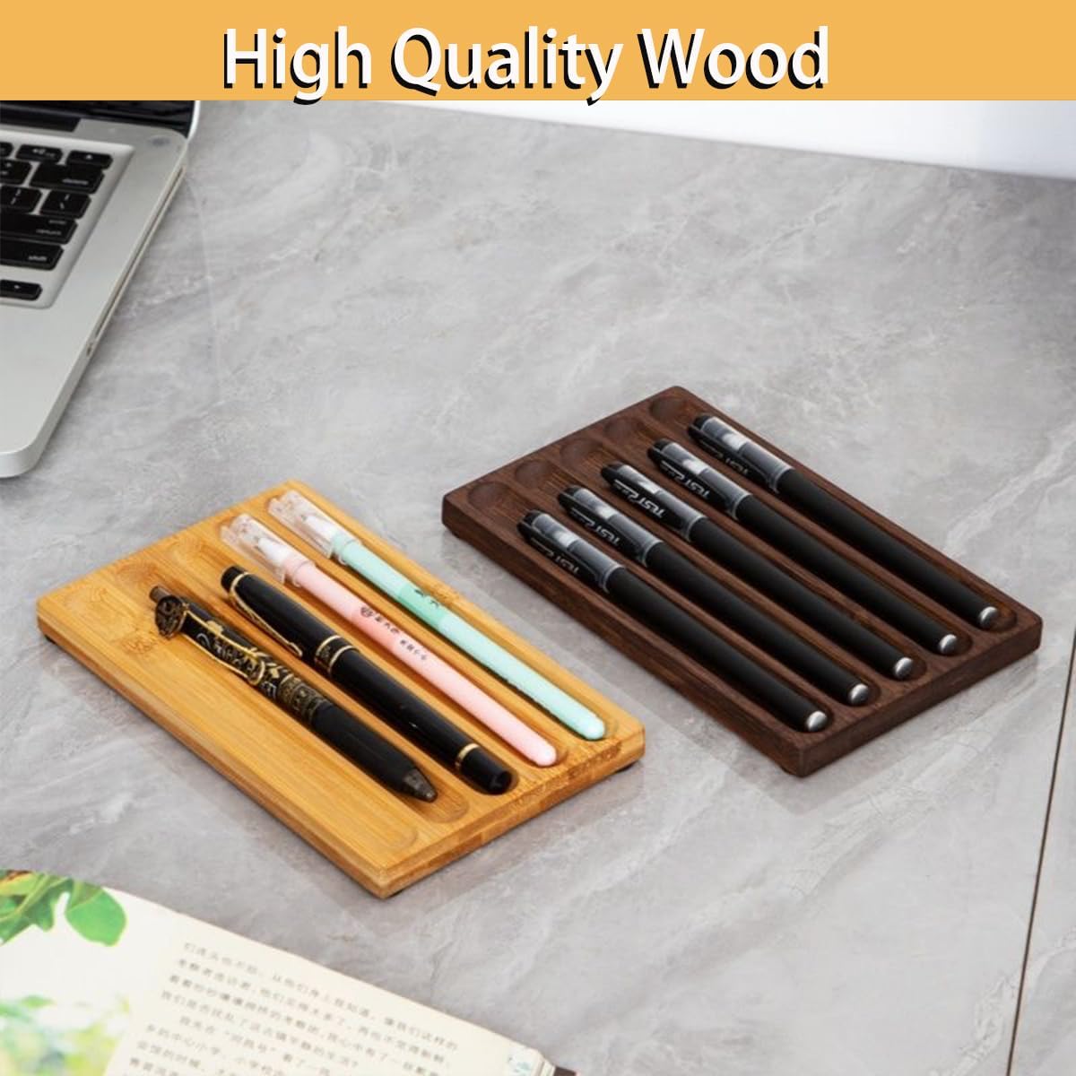 Pen Holder Organizer of Office desks,Walnut Desk Pen Stand,Wave Pen TrayOffice Accessory,Teacher Gifts,Suitable for School,Home,Office Desktop Art Accessories (Walnut-5 Grid)