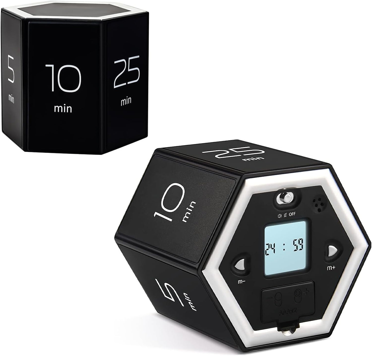 HomeBeyond Hexagon Flip Timer, Cube Countdown Clock with LCD Digital Display, Magnetic Suction, Mute Alarm Modes, Ideal for Study, Office, Gym, Kitchen, Black