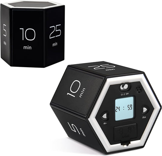 HomeBeyond Hexagon Flip Timer, Cube Countdown Clock with LCD Digital Display, Magnetic Suction, Mute Alarm Modes, Ideal for Study, Office, Gym, Kitchen, Black