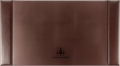 Professional Leather Desk Mat Brown Writing Surface, Raised Edge Stitching Desk Protector, Large Leather Executive Desk Pad (30" x 18")