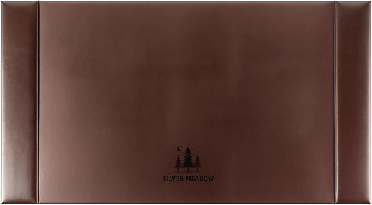 Professional Leather Desk Mat Brown Writing Surface, Raised Edge Stitching Desk Protector, Large Leather Executive Desk Pad (30" x 18")