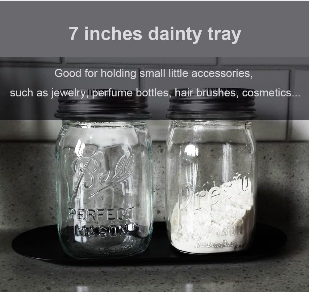 Stainless Steel Decorative Tray, Set of 2, 7 Inch Long, Jewelry Dish Cosmetics Organizer Bathroom Clutter Serving Platter Small Storage Tray, Oval, Matte Black