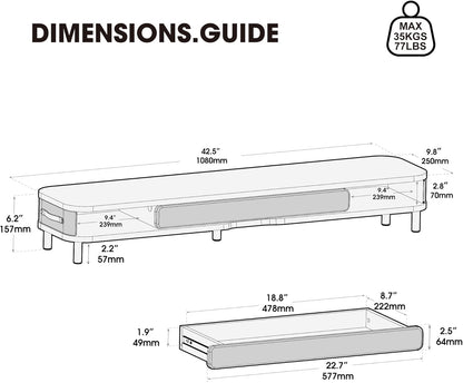 Fenge Monitor Stand with Large Drawer, 42.5 Inch Dual Monitor Riser for 2 Monitors, Ergonomic Computer Desk Shelf with Soft Touch Leather & Storage Organizer for Laptop, Computer, TV, PC, Printers