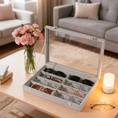 Glasses Holder Box Drawer Sunglass Organizer for Men Clear Storage Case 8 Slot Multiple Reading Glasses Display