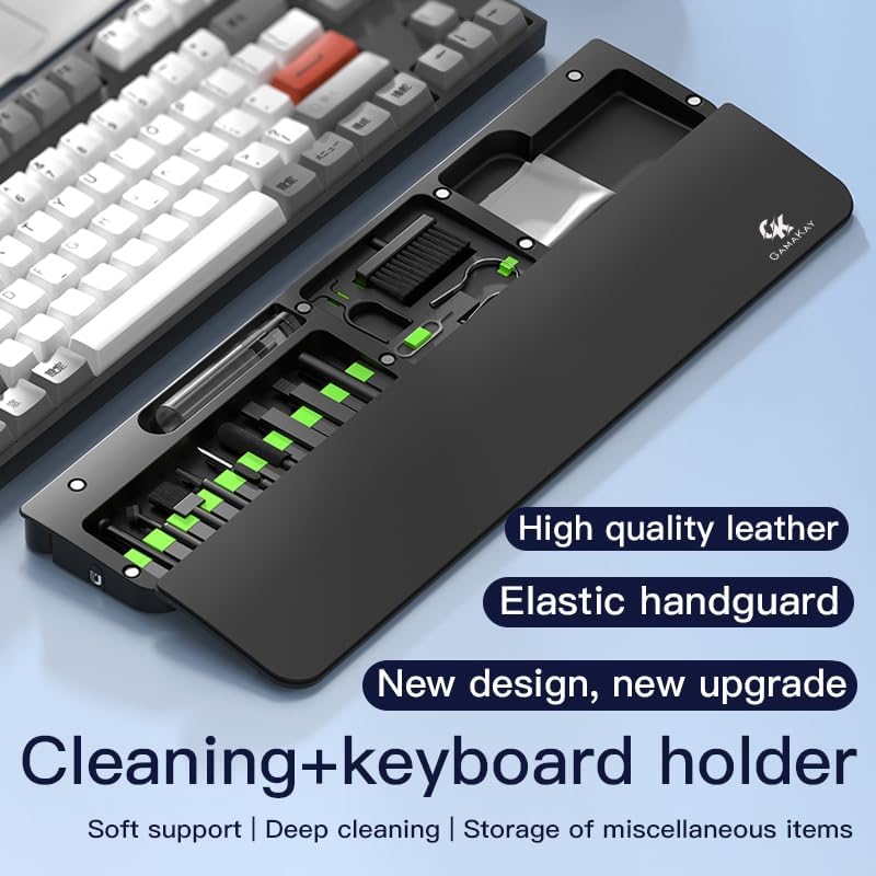 GK GAMAKAY 14.17'' Keyboard Wrist Rest Pad with Cleaning Tool Kit, ABS & Leather Hand Wrist Rest for 85% Mechanical Keyboard, Non-Slip Palm Pad for Comfortable Typing and Playing (White-85%)