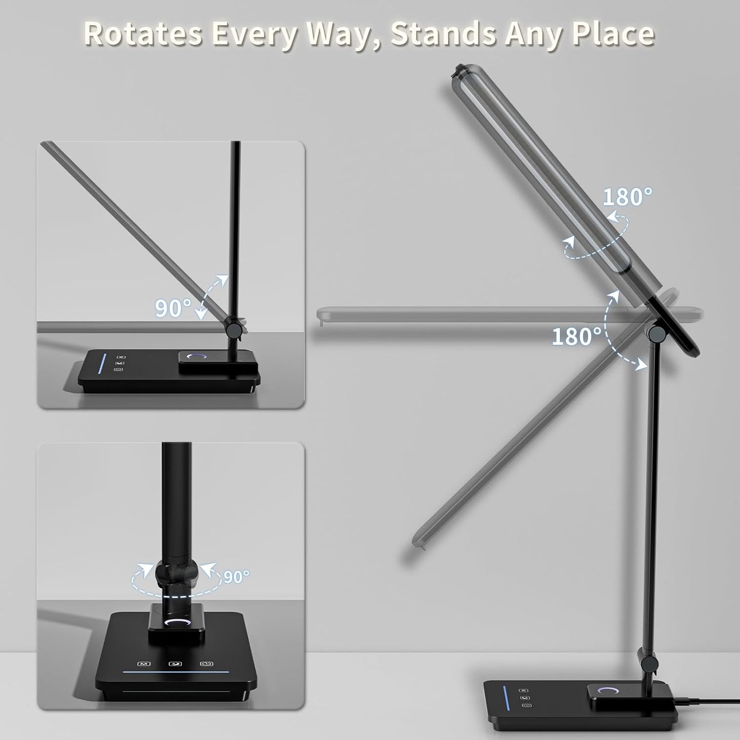 ELECTRI LED Desk Lamp, Touch Desk Light with USB Port, 5 Color & Stepless Dimming, 360° Rotatable ＆ Foldable, Reading Lamp for Table Study Work Office Nail Craft Puzzle(with Adapter) (White)