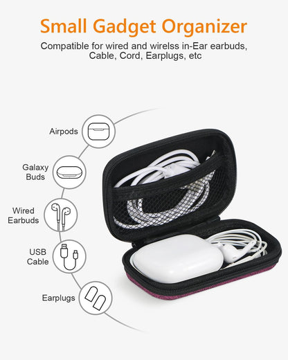 Earphone Earbud Carrying Case Holder - Lightweight Mini Universal Storage Pouch Bag for Wired Earbuds, Airpods, Bluetooth Headset, Wall Charger Adapter, USB Cable, Cell Phone Accessories - Pink