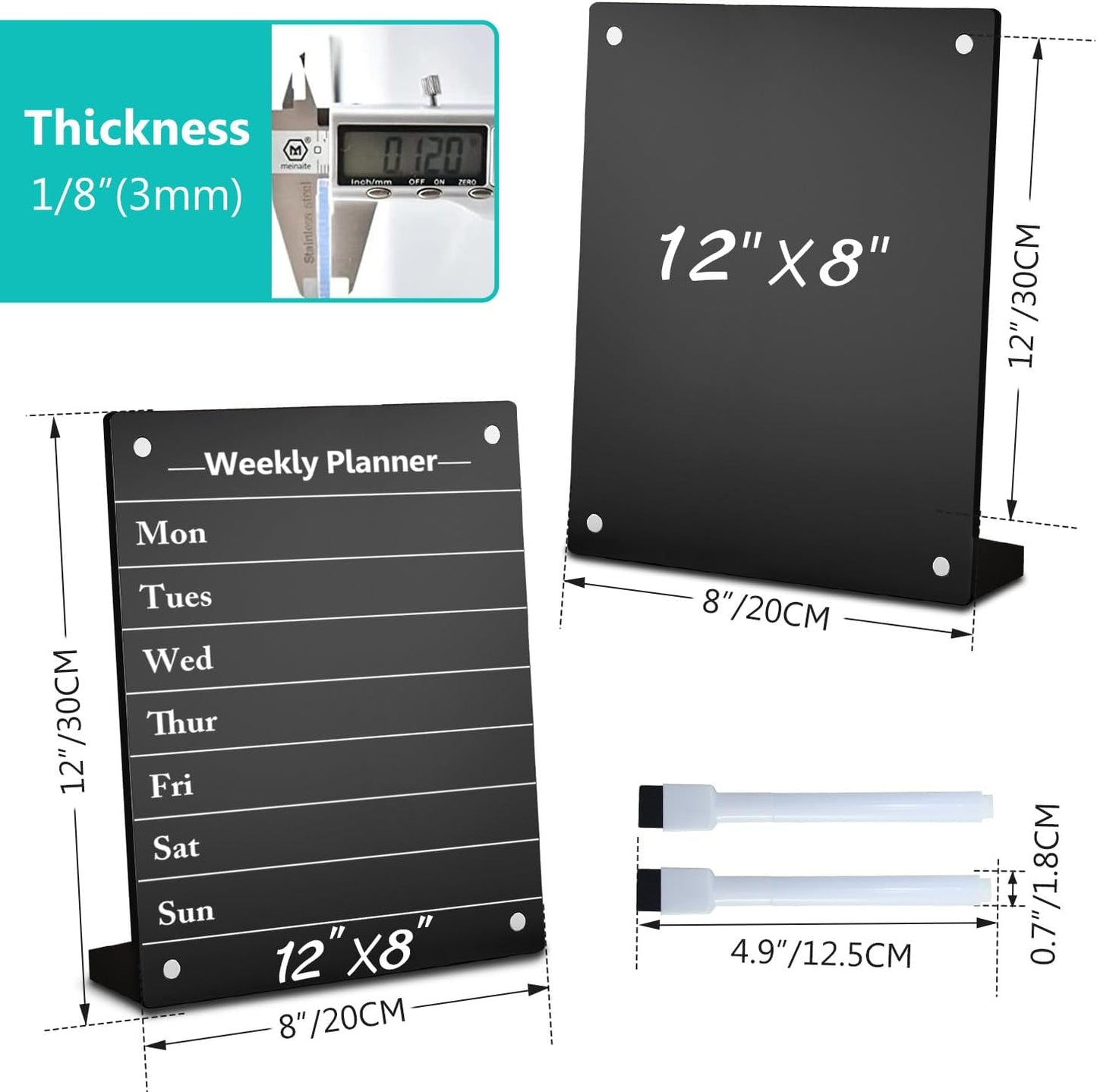 2PCS Clear Acrylic Weekly Dry Erase Board Desktop, 8x6 Small Magnetic Whiteboard with Stand for Table Calendar Memo Board for Fridge, Office, School, Home