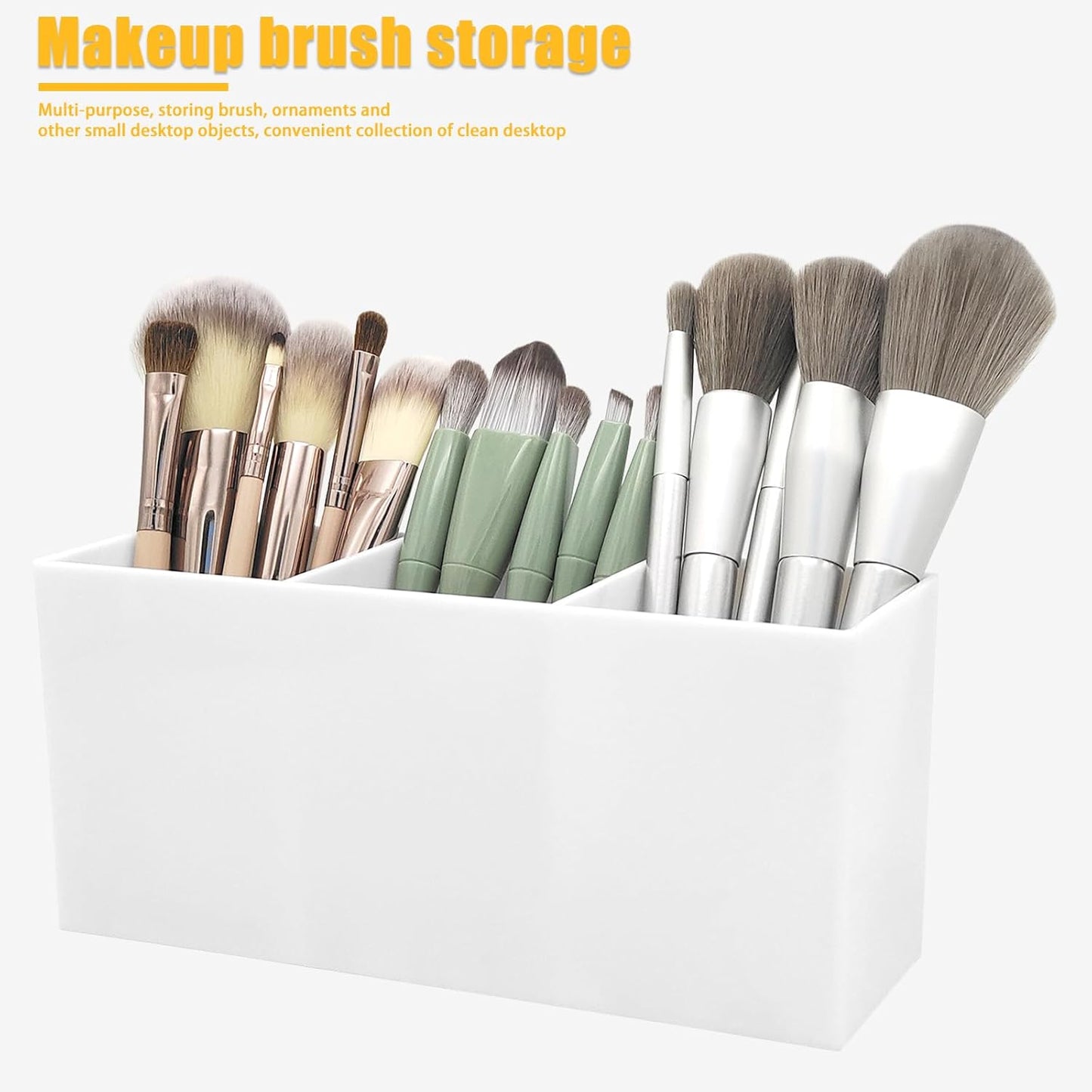 Cerpourt Black Makeup Brush Organizer,Acrylic Cosmetic Brushes Storage Holder with 3 Slots,Pencil Pen Holder for Desk,Desk Organizer and Accessories for Vanity