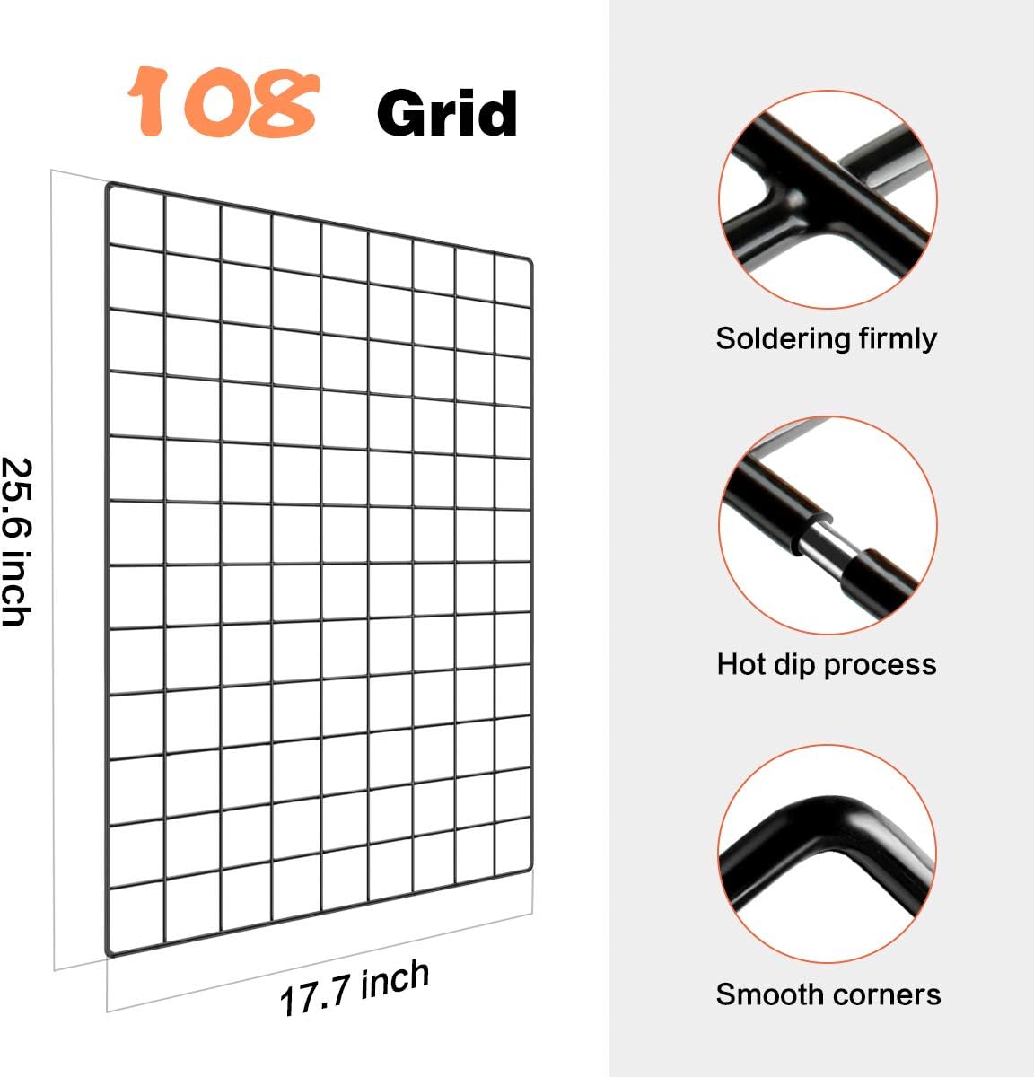Wall Photo Grid Shelf, Wall Hanging Ins Art Display Grid Panel for Decor & Storage, Metal Wire Notice Boards & Memo Board, Mesh Tool Organiser, Wall Photo Frame 2 Pcs (Black, 15.7 x 31.5 inches)