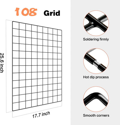 Wall Photo Grid Shelf, Wall Hanging Ins Art Display Grid Panel for Decor & Storage, Metal Wire Notice Boards & Memo Board, Mesh Tool Organiser, Wall Photo Frame 2 Pcs (Black, 15.7 x 31.5 inches)