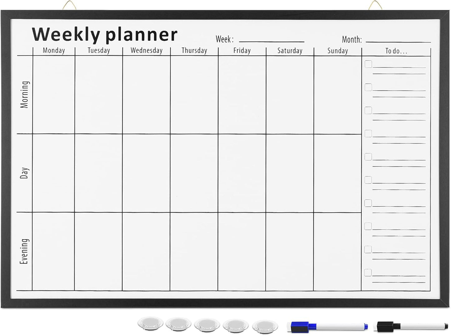Navaris Weekly Planner White Board - 16" x 24" Magnetic Dry Erase Whiteboard Calendar with 7-Day Week Plan for Wall - Includes Markers and Magnets