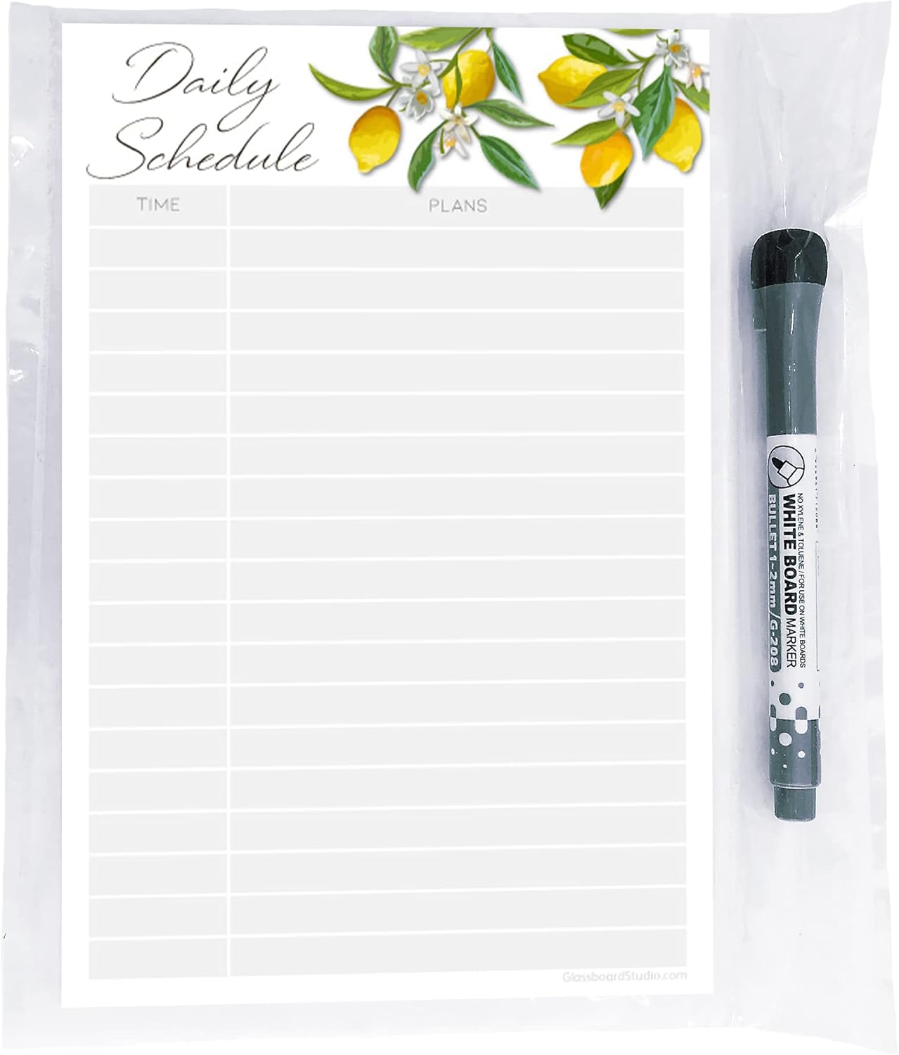 Dry Erase Daily Schedule Planner Sticker Decal by Glassboard Studio | Removable & Reusable | Magnetic Fine-Tip Marker Included (9 x 12 inches, White)