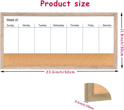 Magnetic Weekly Dry Erase White Board and Cork Board, Black Wood Frame，Magnetic Surface Whiteboard for Home Office and Wall Decor(ZHZL-2040BK)