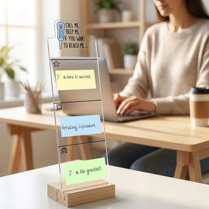 Monitor Memo Board Computer Monitor Memo Board Sticky Note Organizer Kidney Acrylic Desk Accessories Removable Wooden Base Set Sticky Notes 100 Sheets 11.8×3.1 inches