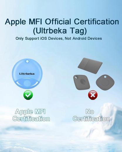 Ultrbeka Air Tracker Tag 4 Pack Bluetooth Item Finder for iPhone – MFi Certified Smart Tracker Compatible with Apple Find My, IP67 Waterproof Key Finder for Keys, Wallet, Luggage, Bike, Backpack