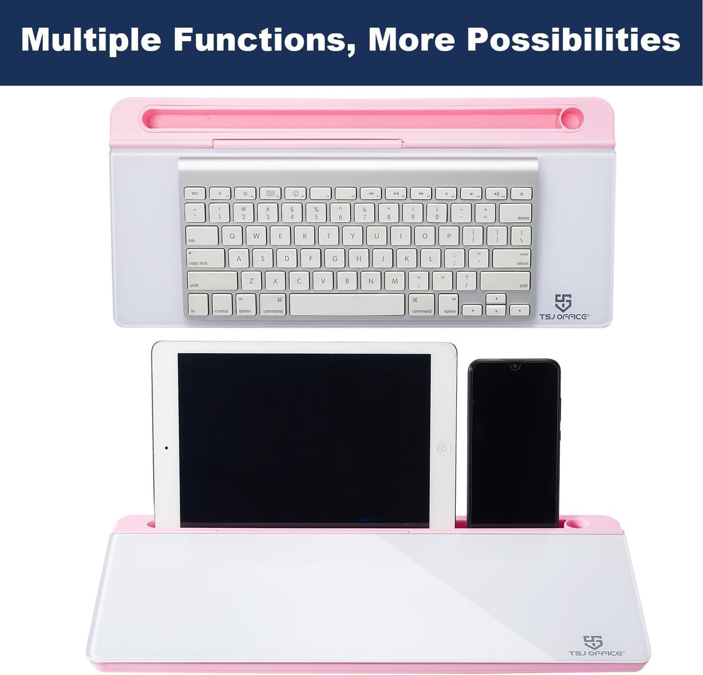 TSJ OFFICE Small Desktop Whiteboard -Glass Dry Erase Board Computer Keyboard Stand White Board Surface Pad with Drawer, Desk Organizers with Accessories for Office, Home, School Supplies - White