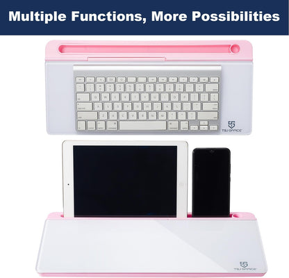 TSJ OFFICE Small Desktop Whiteboard -Glass Dry Erase Board Computer Keyboard Stand White Board Surface Pad with Drawer, Desk Organizers with Accessories for Office, Home, School Supplies - White