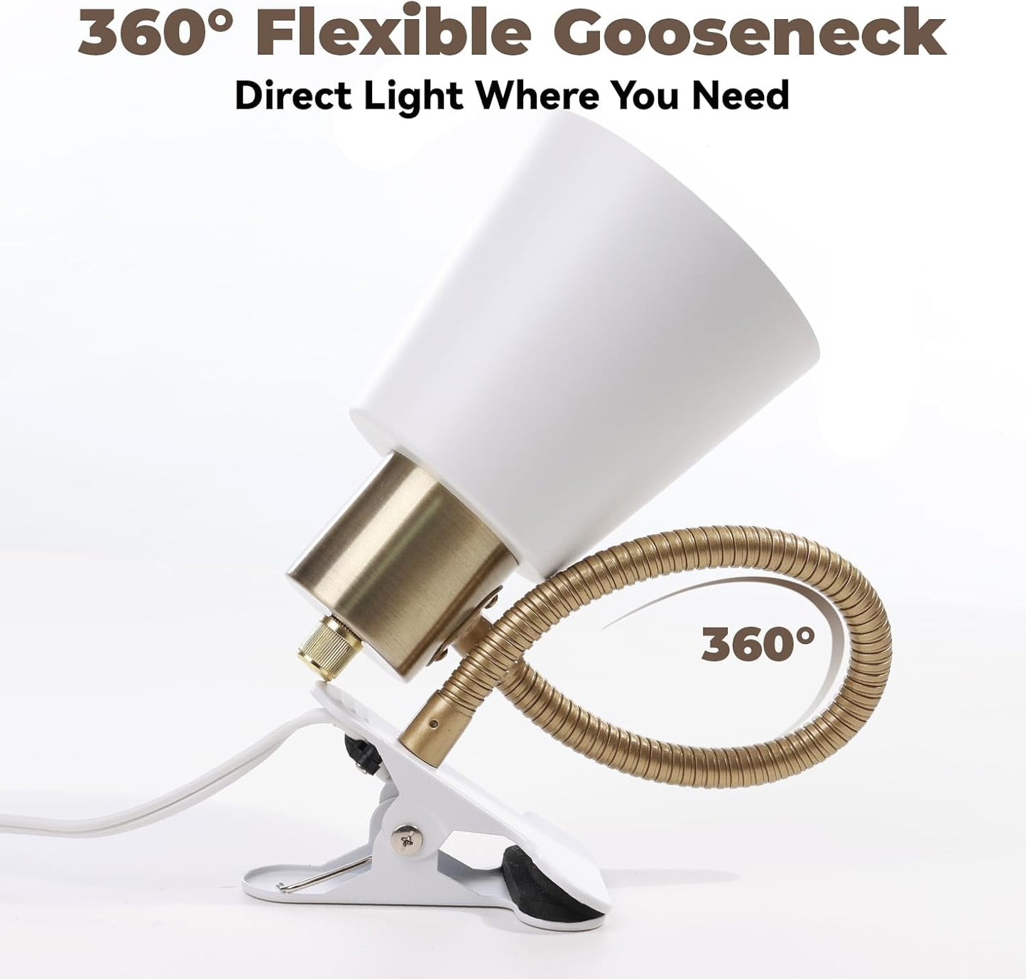 Desk lamp Eye-Caring Table Lamps, 360°Rotation Gooseneck Clip on Lamp Reading Light Portable Reading Book Light Clamp Study Desk Lamps for Bedroom and Office Home Lighting (Black)