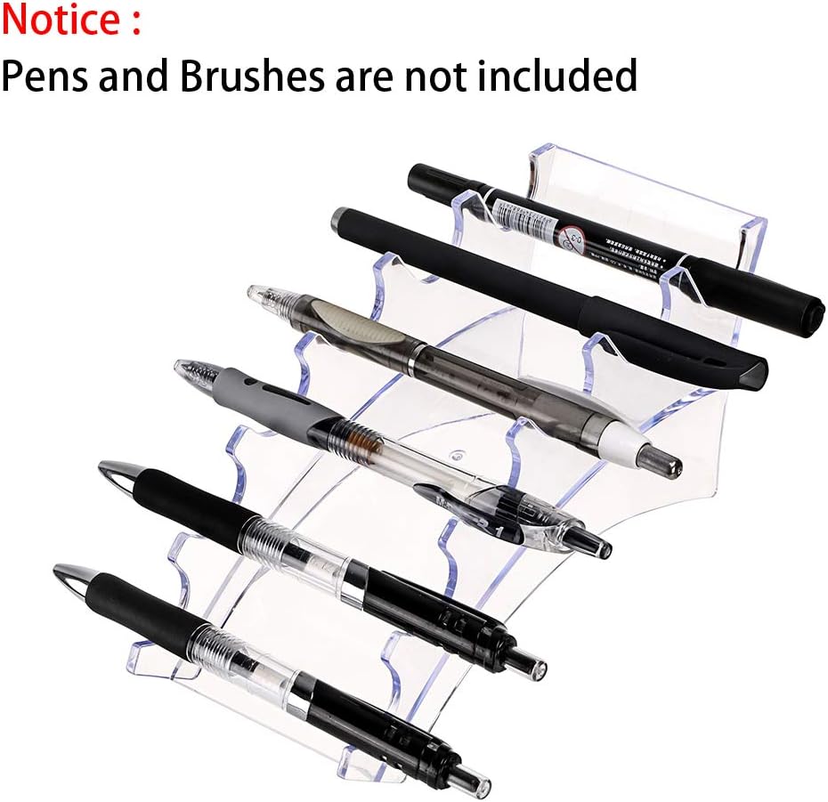 Hipiwe Acrylic Pen Holder Display Stand Clear Makeup Brush Rack Organizer Holder 6-Slots Nail Brush Eyebrow Fountain Pen Rack Display (Pack of 2)