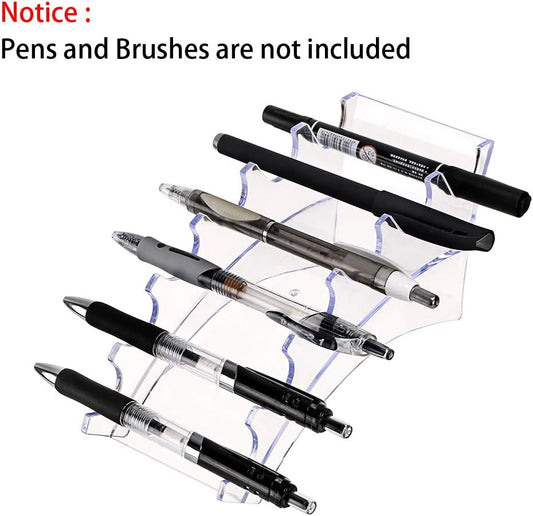 Hipiwe Acrylic Pen Holder Display Stand Clear Makeup Brush Rack Organizer Holder 6-Slots Nail Brush Eyebrow Fountain Pen Rack Display (Pack of 2)