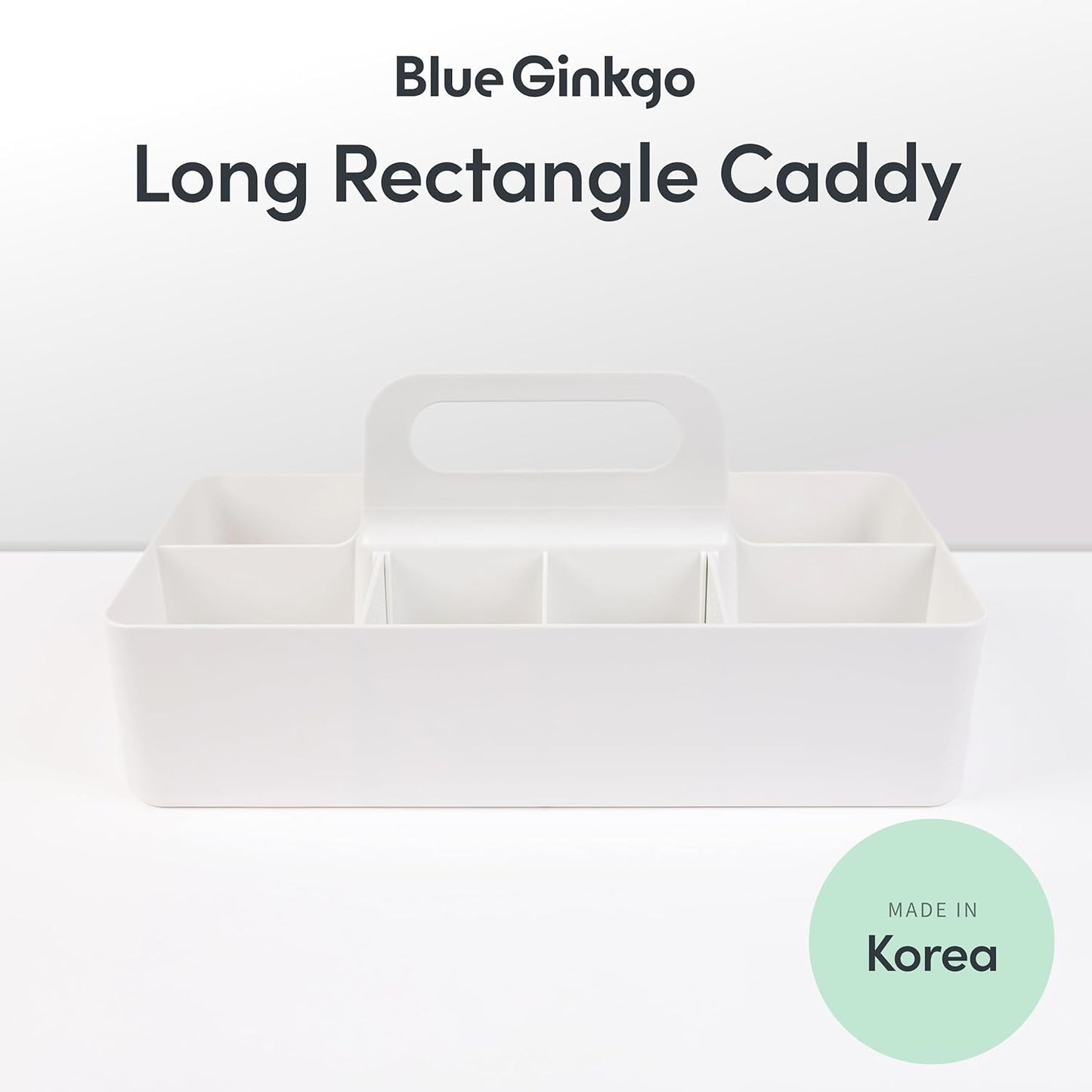 BLUE GINKGO Stackable Organizer Caddy – Korean-Made Portable Tote for Bathroom, Office, Crafts, or School Supplies (Rectangle, White)