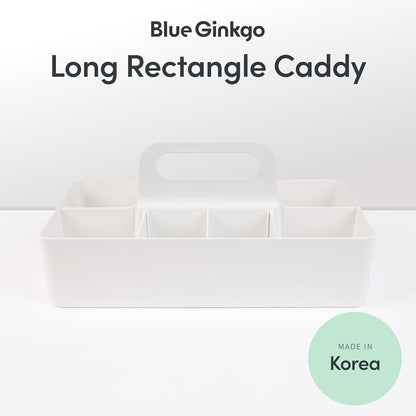 BLUE GINKGO Stackable Organizer Caddy – Korean-Made Portable Tote for Bathroom, Office, Crafts, or School Supplies (Rectangle, White)
