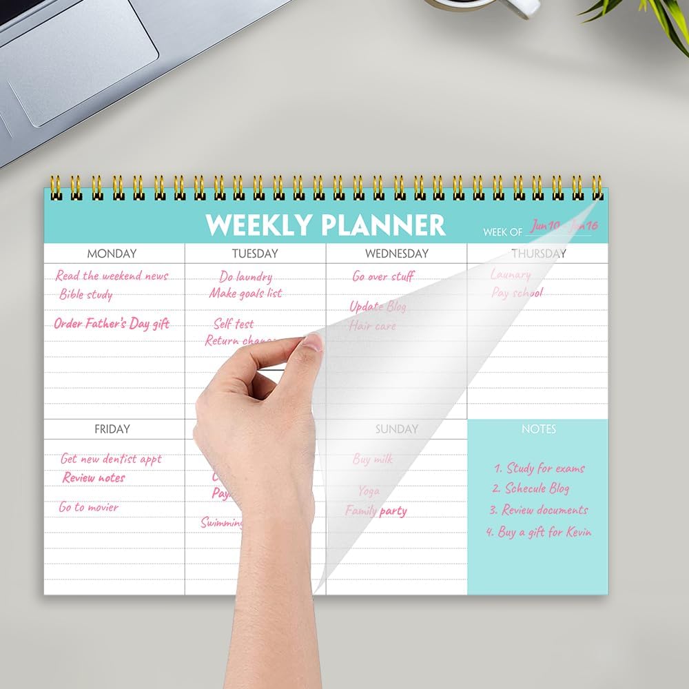(3-Pack) Weekly Planner - 7" x 10" Weekly Pad Organizers Habit Tracker Journal for Man & Women, 52 Sheets, 100gsm Paper, Undated Weekly To Do List Notepad with Your Life, Teal