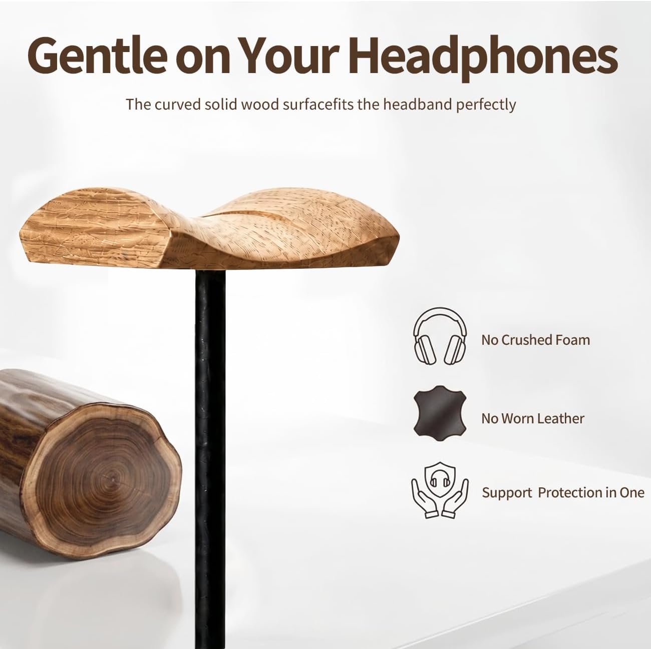 Headphone Holder Stand for Desk, Wood and Metal Headset Hanger Mount Hook Gaming Holder Desktop Earphone Artful Functional Craftsmanship Stand for All Headsets with Solid Wooden Base