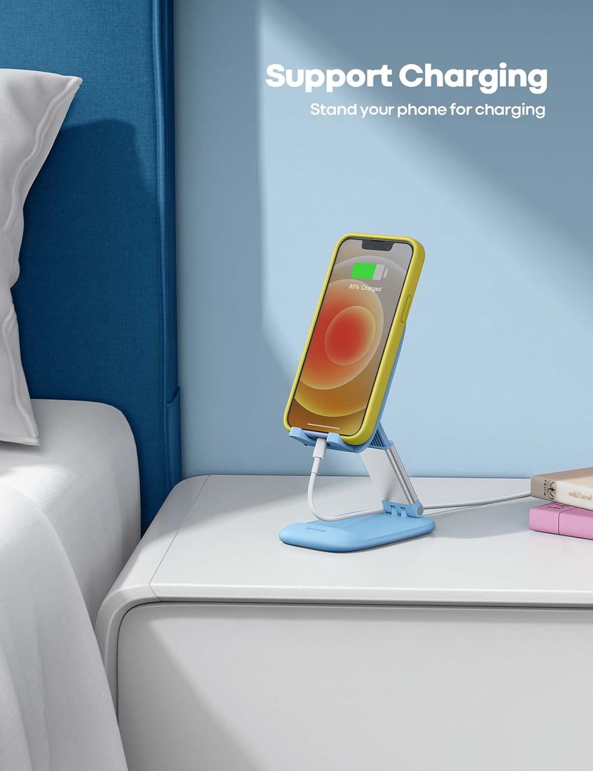 Lamicall Cell Phone Stand for Desk - [Height Adjustable] Foldable Mobile Phone Holder, Portable Stand for iPhone 17 16 15 14 13 12 11 Pro Max Plus Air, Galaxy S25, Office Gift, Telephone Accessories