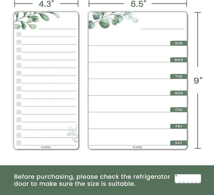 ALEZEL Weekly Calendar Whiteboard for Refrigerator, Magnetic Weekly Planner for Fridge - Set of Greenery Dry Erase Menu Board & 2 to Do List, 3 Markers + Eraser
