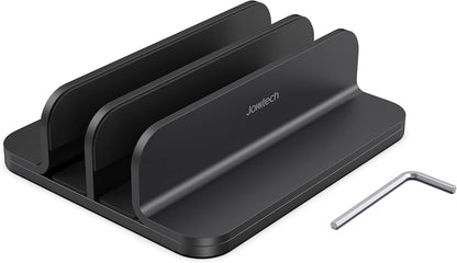 JOKItech Dual Aluminum Vertical Laptop Stand Organizer, Sturdy Notebook Computer Holder Stand Compatible with New Liquid Retina XDR Apple MacBook Air/Pro/Neo, Mac mini, Apple TV & iPad Pro - Spacegray