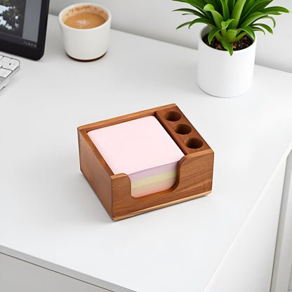 Acacia Wood Sticky Note Holder, 3x3 Post It Note Dispenser with Anti-Slip Pads, Natural Wooden Memo Organizer for Office Home School (3.5“x3.5"x2")