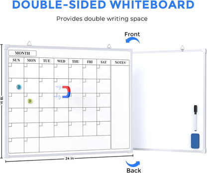 MaxGear Monthly Calendar Dry Erase Board for Wall, 16"x12" Small Hanging Double-Sided White Board, Portable Whiteboard for Planning, Drawing, Memo, to Do List, School, Home, Kitchen, Office