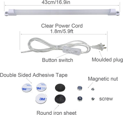 STBTECH 110V LED Under Cabinet Lighting,17inch LED Strip Light Bar with 6ft Power Cord,Magnetic Installation,Super Slim Counter Light,Reading Desk Lamp for Kitchen/Work Table.(White 6000K)