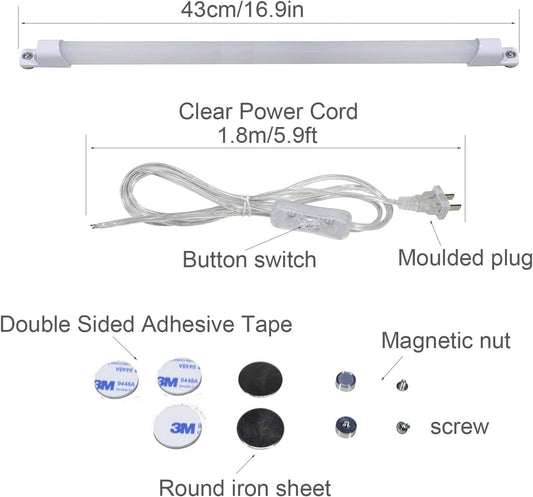 STBTECH 110V LED Under Cabinet Lighting,17inch LED Strip Light Bar with 6ft Power Cord,Magnetic Installation,Super Slim Counter Light,Reading Desk Lamp for Kitchen/Work Table.(White 6000K)