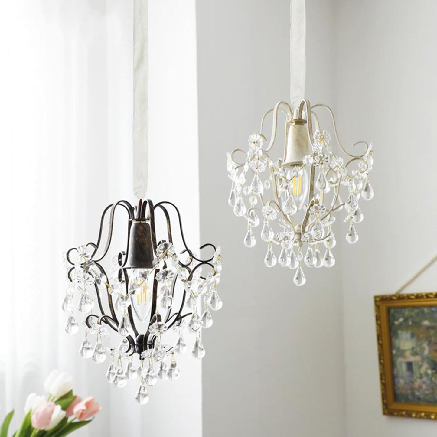 NICENEEDED 2 Pack Chandelier Fabric Cord Cover, White Chandelier Chain Cover Chain Cable Sleeve, Velvet Cloth Fabric Chain Sleeve Cord Hider Cable Management 47.2 inches