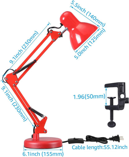 TORCHSTAR Metal Desk Lamp with Clamp, Swing Arm, Architect Adjustable Gooseneck Table Lamp, Clip Desk Lights for Home Office, Work, Study, Reading, E26 Base, Multi-Joint, Black