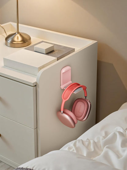 MAMUVIMO Headphone Stand, Headset Stand Foldable ＆ Sticky, Headphone Holder Hook Mount with Non-Slip Silicone, Adhesive Earphone Desk Hanger Clip Space-Saving for Airpods Max, All Earphones- Pink