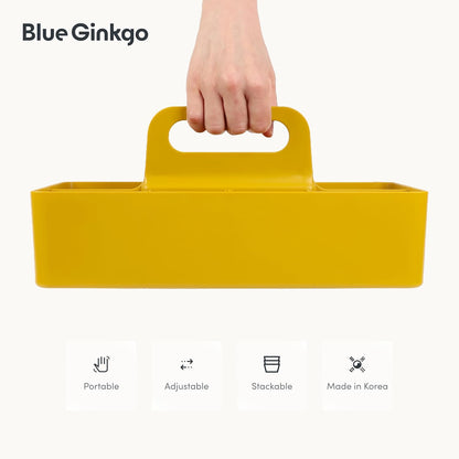 BLUE GINKGO Stackable Organizer Caddy – Korean-Made Portable Tote for Bathroom, Office, Crafts, or School Supplies (Rectangle, White)