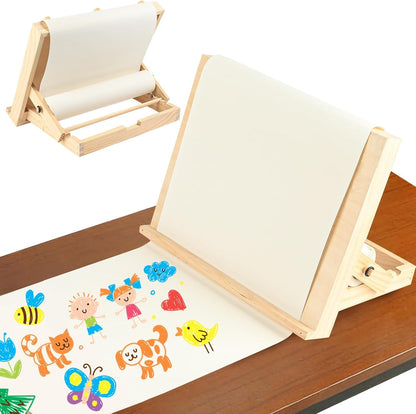 Kids Tabletop Art Easel with Paper Roll Dispenser | Adjustable Portable Desk & Table Top Painting Drawing Stand (13.8" x 11.4", Without Paper Roll)