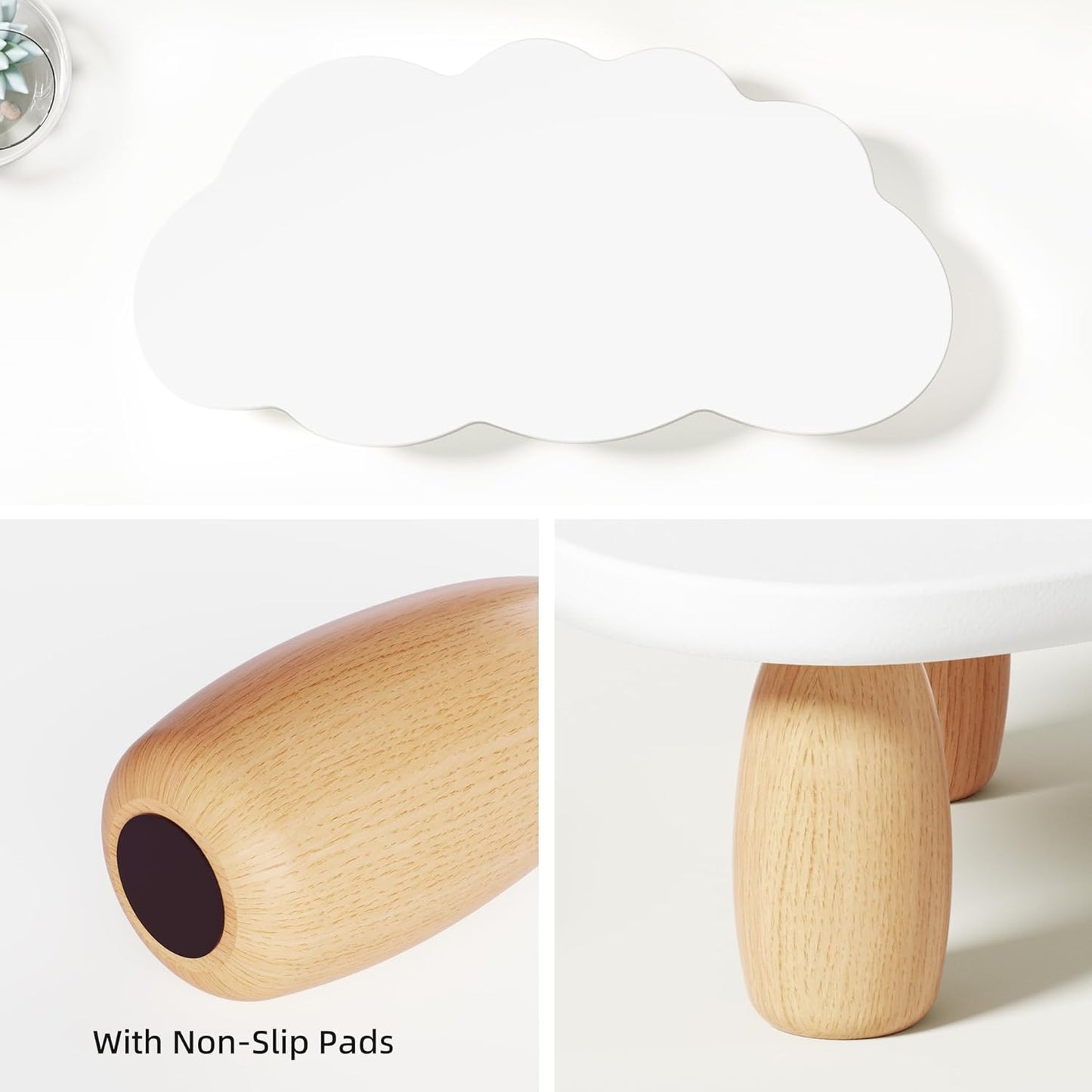 AFOOYO Monitor Stand Riser,Cloud-Shaped Sturdy Wood 16.5In Computer Monitor Riser Wirh Drawer, Multi-Purpose Desktop Organizer Riser for Computer,Laptop,Printer,TV,White