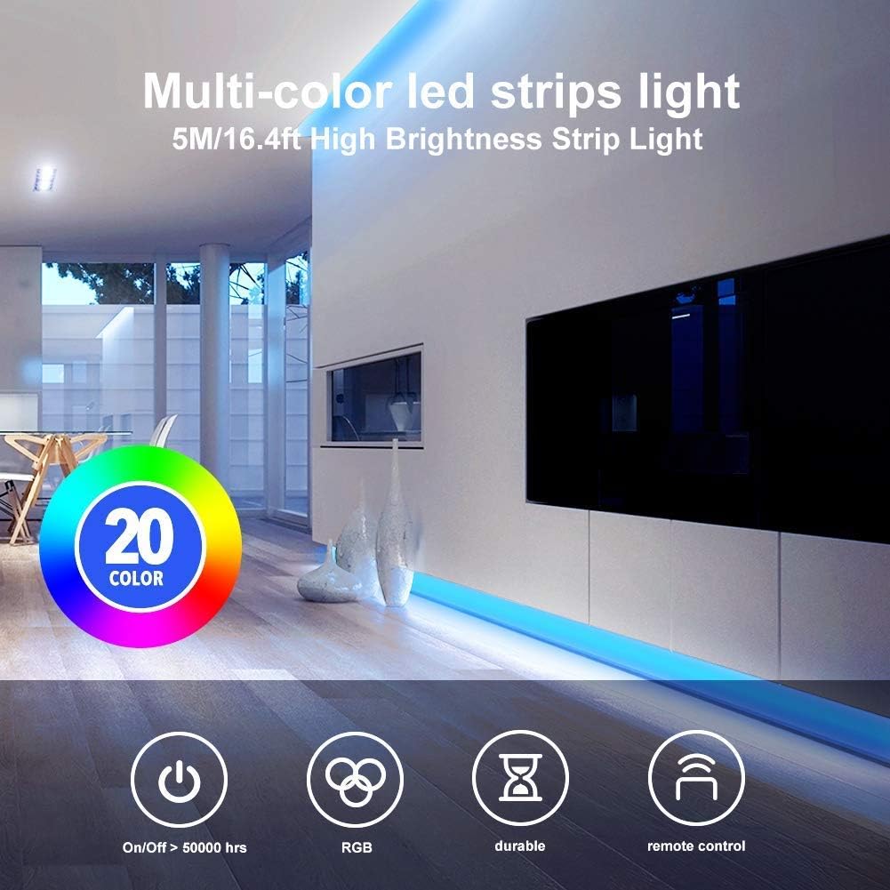 DAYBETTER Led Strip Lights 32.8ft Kit with Remote and Power Supply Color Changing