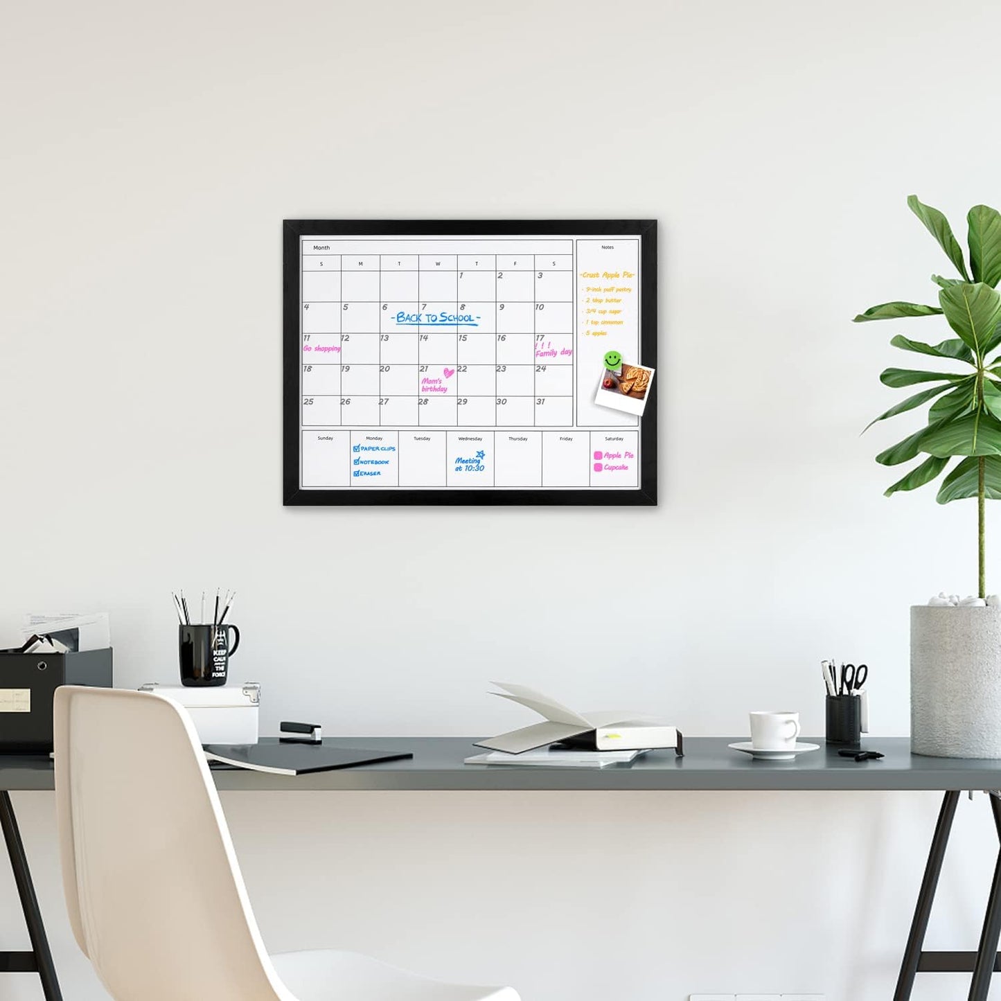 3-in-1 Dry Erase Calendar for Wall, 17x13 inches Magnetic Surface Monthly & Weekly Planner Whiteboard, Dry Erase Board with Black Wood Frame, Hanging White Board Calendar(YL+ZL-BK,4333)
