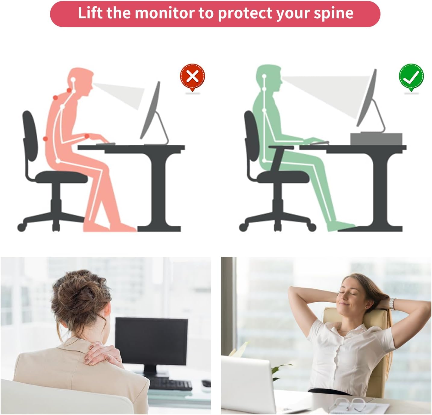 gianotter Monitor Stand Riser, Office Desk Shelf Organizer, Desk Organizer with Drawer and Pen Holder, 2-Tier Computer Stand, Office Organization (Ink)