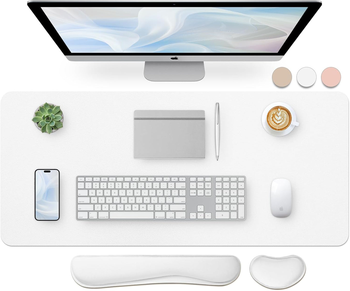 Bloss Leather Desk Pad and Keyboard Wrist Rest, Large Mouse Pad + Keyboard Pad+Mouse Wrist Support, Non-Slip Desk Mat Protector for Office, Home(31.5×15.7 Inches,Beige) - Colors A