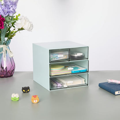 Desk Organizer with 4 Drawers, Clear Plastic Desk Storage Box, Desktop Organization for Office Supplies, Gel Pens, Pencils, Markers, Tape, Erasers, Paperclips, Chargers (White-4 Draws)