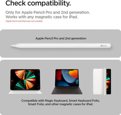 Spigen Pencil Holder for Apple Pencil Pro, 2nd Gen, Lenovo Yoga Pen, Galaxy S Pen, Compatible with Magic Keyboard, Smart Keyboard, Smart Folio, Magnetic iPad Cases, Wireless Charging Safe, White