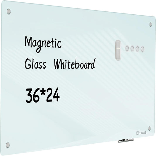 Magnetic Glass Whiteboard - Glass Dry Erase Board 48"x36" Large Frameless Board for Walls Office School and Home